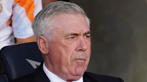 Carlo Ancelotti, Head Coach of Real Madrid, looks on prior to the LaLiga match between FC Barcelona and Real Madrid CF at Estadi Olimpic Lluis Companys on May 11, 2025 in Barcelona, Spain.