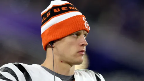 Quarterback Joe Burrow #9 of the Cincinnati Bengals looks on in the second half against the Baltimore Ravens at M&T Bank Stadium on November 16, 2023 in Baltimore, Maryland.