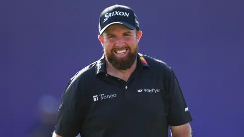 Shane Lowry of Ireland smiles on the 18th green on day two of the DP World Tour Championship 2024 at Jumeirah Golf Estates on November 15, 2024.