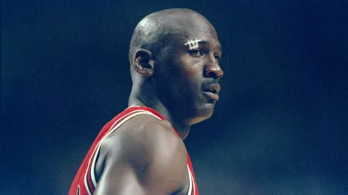 Michael Jordan #23 of the Chicago Bulls looks on during an Eastern Conference Final game against the Indiana Pacers in 1998