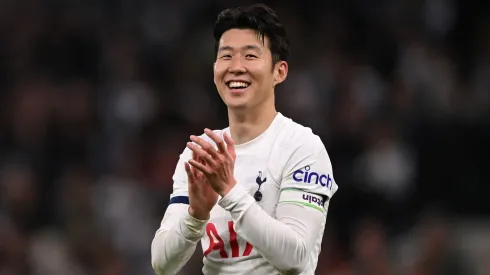 Son Heung-Min of Tottenham Hotspur acknowledges the fans at the end of the Premier League match between Tottenham Hotspur and Nottingham Forest at Tottenham Hotspur Stadium on April 07, 2024.