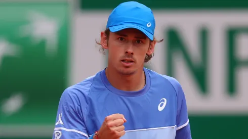 Alex de Minaur of Australia celebrates a point against Tallon Griekspoor of Netherlands during the Men's Singles Second Round match on day four of the Rolex Monte-Carlo Masters in 2024.