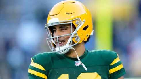 Jordan Love #10 of the Green Bay Packers looks on before the game against the Los Angeles Chargers at Lambeau Field on November 19, 2023 in Green Bay, Wisconsin.