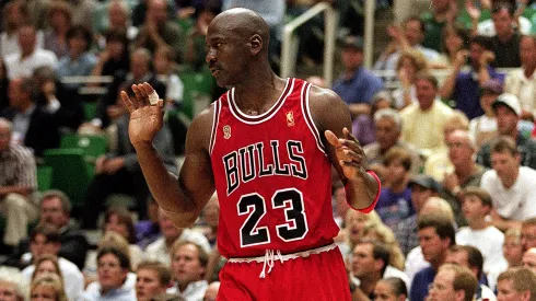 11 Jun 1997: Michael Jordan #23 of the Chicago Bulls moves on the court during game five of the NBA Finals against the Utah Jazz at the Delta Center in Salt Lake City, Utah. The Bulls defeated the Jazz 90-88 .