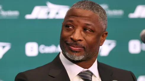 New York Jets head coach Aaron Glenn is introduced to the media at Atlantic Health Jets Training Center on January 27, 2025 in Florham Park, New Jersey.