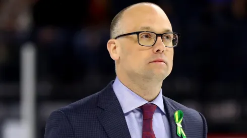 Jeff Blashill, head coach of the United States looks on during the 2018 IIHF Ice Hockey World Championship Bronze Medal Game in 2018.