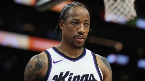 DeMar DeRozan #10 of the Sacramento Kings during the first half of the NBA game at PHX Arena on March 14, 2025 in Phoenix, Arizona.