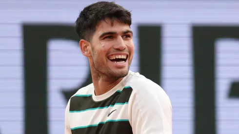 Carlos Alcaraz of Spain reacts against Tommy Paul of United States during the quarterfinals of Roland Garros.