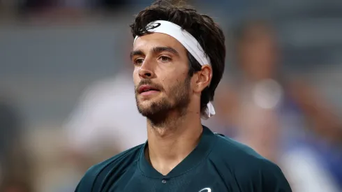 Lorenzo Musetti of Italy looks on against Holger Rune of Denmark during the Men's Singles Fourth Round match on Day Eight of the 2025 French Open.