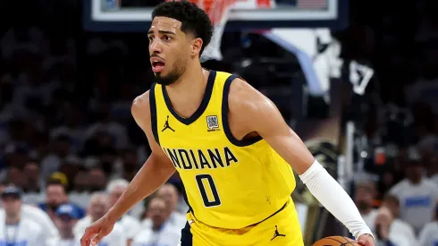 Tyrese Haliburton #0 of the Indiana Pacers handles the ball against the Oklahoma City Thunder during the fourth quarter in Game One of the 2025 NBA Finals at Paycom Center on June 05, 2025 in Oklahoma City, Oklahoma.