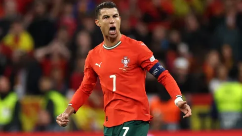 Cristiano Ronaldo of Portugal celebrates after Nuno Mendes of Portugal (not pictured) scores his team's first goal during the UEFA Nations League 2025 final match between Portugal and Spain at Munich Football Arena on June 08, 2025 in Munich, Germany.
