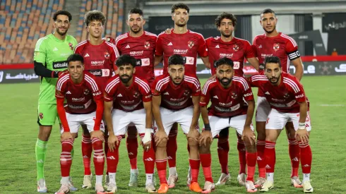 Al-Ahly line up before the match between Al Ahly and Al Mokawloon at Cairo International Stadium.