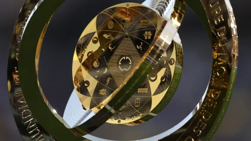 The trophy is displayed prior to the FIFA Club World Cup 2025 Play-In match between Los Angeles Football Club and Club America at BMO Stadium on May 31, 2025 in Los Angeles, California.