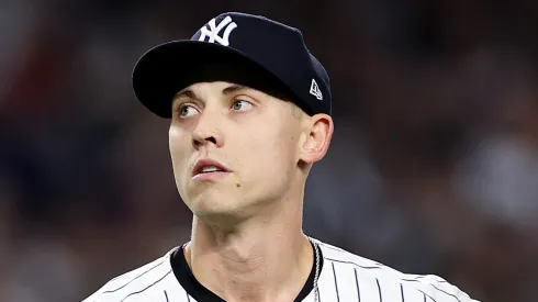 Luke Weaver #30 of the New York Yankees reacts after pitching during the eighth inning of Game Four of the 2024 World Series against the Los Angeles Dodgers at Yankee Stadium on October 29, 2024 in the Bronx borough of New York City.