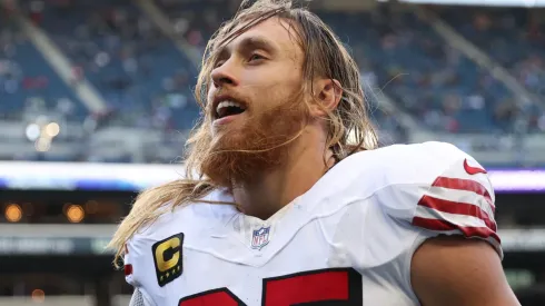 George Kittle #85 of the San Francisco 49ers warms up prior to the game against the Seattle Seahawks at Lumen Field on October 10, 2024 in Seattle, Washington.