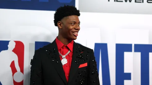 Ace Bailey poses on the red carpet prior to the first round of the 2025 NBA Draft at Barclays Center on June 25, 2025 in the Brooklyn borough of New York City.