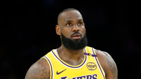 LeBron James #23 of the Los Angeles Lakers tosses the ball back during a 103-96 loss to the Minnesota Timberwolves.