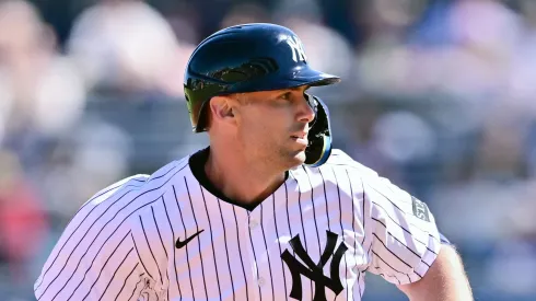 Paul Goldschmidt #48 of the New York Yankees runs to third base after hitting a double in the first inning against the Tampa Bay Rays during a Grapefruit League spring training game at George M. Steinbrenner Field on February 21, 2025 in Tampa, Florida.