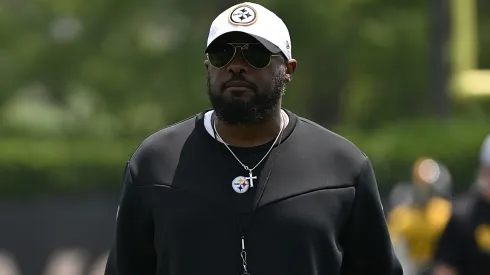 Head coach Mike Tomlin of the Pittsburgh Steelers looks on during Minicamp at UPMC Rooney Sports Complex on June 12, 2025 in Pittsburgh, Pennsylvania.
