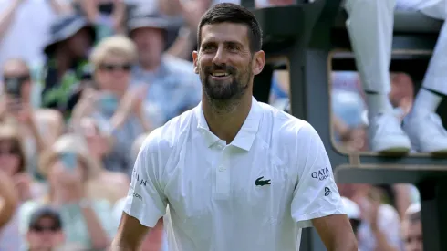 Novak Djokovic of Serbia celebrates winning match point against Daniel Evans of Great Britain during the Gentlemen's Singles second round match on day four of The Championships Wimbledon 2025.