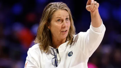Head coach Cheryl Reeve of the Minnesota Lynx calls a play during the second half against the Dallas Wings at College Park Center on June 8, 2025 in Arlington, Texas.