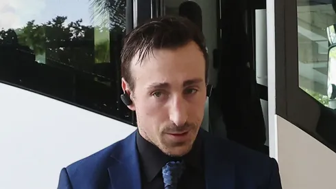 Brad Marchand #63 of the Boston Bruins arrives for the game against the Florida Panthers at Amerant Bank Arena on March 26, 2024 in Sunrise, Florida.