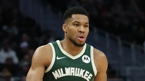 Giannis Antetokounmpo #34 of the Milwaukee Bucks handles the ball during a game against the Dallas Mavericks.