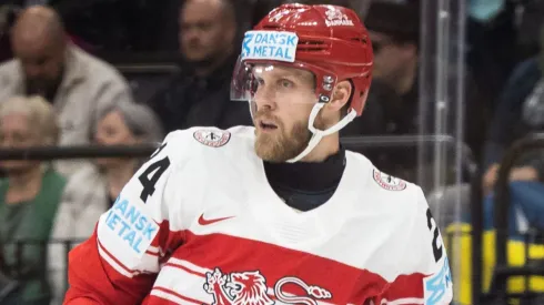 Nikolaj Ehlers of Denmark during the 2025 Ice Hockey World Championship Bronze Match between Sweden and Denmark at Avicii Arena on May 25, 2025 in Stockholm, Sweden.