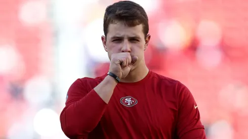 Brock Purdy #13 of the San Francisco 49ers warms up prior to a game against the Dallas Cowboys in the NFC Divisional Playoff game at Levi's Stadium on January 22, 2023 in Santa Clara, California.