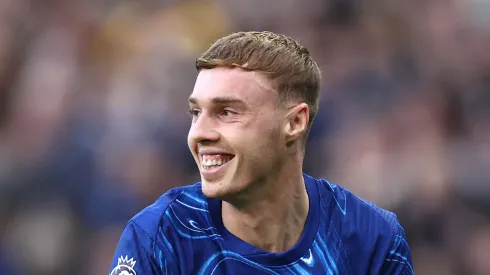 Cole Palmer of Chelsea celebrates scoring his team's second goal during the Premier League match between Chelsea FC and Newcastle United