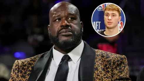 Shaquille O'Neal attends a semifinal game of the Emirates NBA Cup between the Atlanta Hawks and the Milwaukee Bucks.