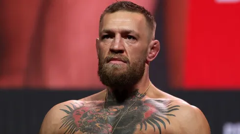 Conor McGregor poses during a ceremonial weigh in for UFC 264.