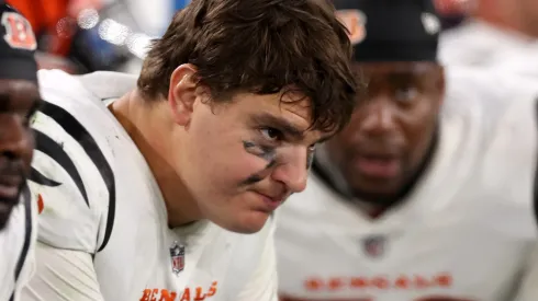 Defensive end Trey Hendrickson #91 of the Cincinnati Bengals looks on from the bench during the fourth quarter against the Baltimore Ravens at M&T Bank Stadium on November 16, 2023 in Baltimore, Maryland.