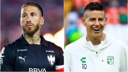 Sergio Ramos of Monterrey looks on prior the 2nd round match as part of the Torneo Apertura 2025 Liga MX — James Rodriguez of Leon looks on during the warms up prior the 1st round match as part of the Torneo Apertura 2025 Liga MX.