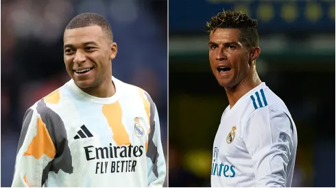 Kylian Mbappe and Cristiano Ronaldo playing for Real Madrid.