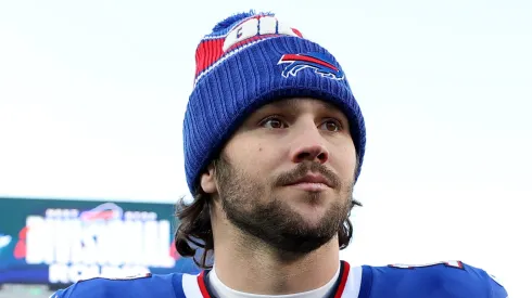 Josh Allen #17 of the Buffalo Bills walks on the field after the AFC Wild Card Playoff game against the Denver Broncos at Highmark Stadium on January 12, 2025 in Orchard Park, New York.