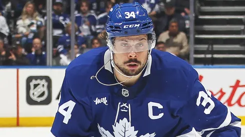 Auston Matthews #34 of the Toronto Maple Leafs skates against the Florida Panthers during the second period in Game Seven of the Second Round of the 2025 Stanley Cup Playoffs at Scotiabank Arena on May 18, 2025 in Toronto, Ontario, Canada.