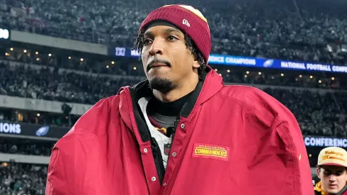 Jayden Daniels #5 of the Washington Commanders walks off the field after a 55-23 loss to the Philadelphia Eagles during the NFC Championship Game at Lincoln Financial Field on January 26, 2025 in Philadelphia, Pennsylvania.