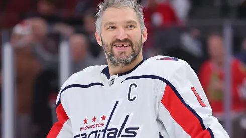 Alex Ovechkin #8 of the Washington Capitals looks on prior to the game against the Chicago Blackhawks at United Center on December 13, 2022 in Chicago, Illinois.