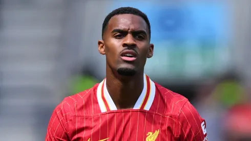 Ryan Gravenberch of Liverpool looks on during the pre-season friendly match between Preston North End and Liverpool at Deepdale on July 13, 2025 in Preston, England.