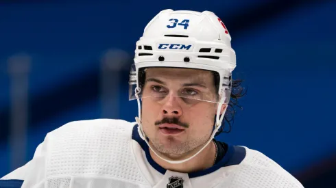 Auston Matthews #34 of the Toronto Maple Leafs during NHL hockey action against the Vancouver Canucks at Rogers Arena on March 4, 2021 in Vancouver, Canada.
