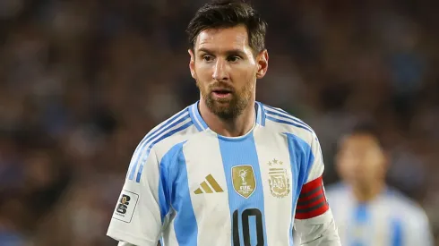 Lionel Messi of Argentina reacts during the FIFA World Cup 2026 South American Qualifier match against Colombia.