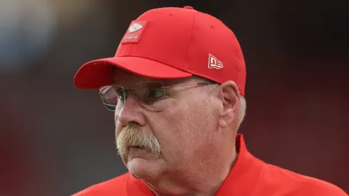 Head coach Andy Reid of the Kansas City Chiefs walks on the field during the NFL Preseason 2025 game against the Arizona Cardinals at State Farm Stadium on August 09, 2025 in Glendale, Arizona.