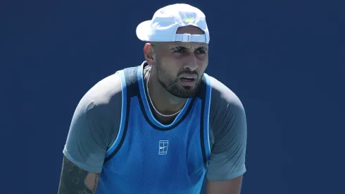 Nick Kyrgios of Australia waits for the serve against Karen Khachanov.