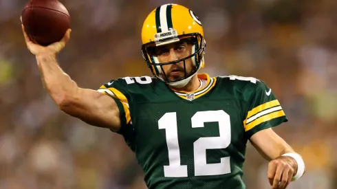 Aaron Rodgers #12 of the Green Bay Packers throws a pass in the first quarter against the Seattle Seahawks during their game at Lambeau Field on September 20, 2015.