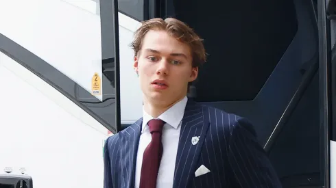 Connor Bedard #98 of the Chicago Blackhawks at PPG PAINTS Arena on October 10, 2023 in Pittsburgh, Pennsylvania.