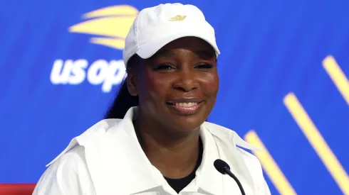 Venus Williams fields questions during a press conference.