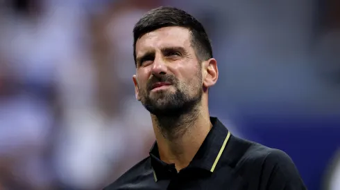 Novak Djokovic reacts against Cameron Norrie during the US Open.