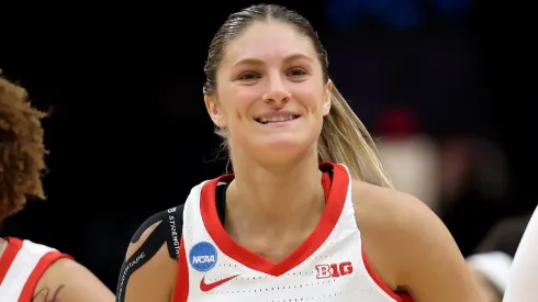 Jacy Sheldon leads her teammates off of the court at half time during the NCAA Women's Basketball Tournament First Round game.