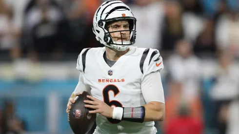 Jake Browning #6 of the Cincinnati Bengals throws a pass in 2023.